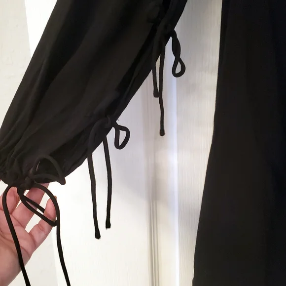 Sugar Lips Black lined long sleeve Tunic Dress with ties on sleeves S - Picture 5 of 8